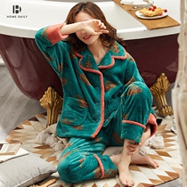 Sleepwear womens winter coral suede thickened with suede sexy extras in winter big code flange suede home suit autumn and winter