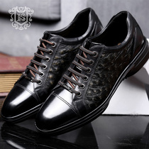 Italian casual leather shoes mens autumn leather business ostrich leather lace-up wear-resistant breathable British low-top driving trendy shoes