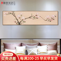 Hand-painted oil painting bedroom bedside banner long hanging painting living room study modern new Chinese Nordic flower and bird decorative painting