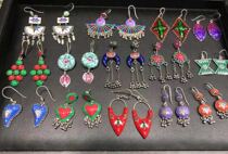 Indian exotic ethnic jewelry Mina craft vintage 925 silver earrings pendant orphan