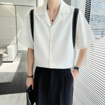 Han-style Shirt Man Short Sleeve Design Sensation Cuban Collar 50% Sleeve Lining Fabric Webbing Splicing Lukewarm Wind Menswear Superior