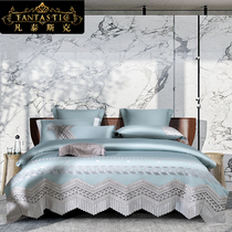 High-end European style 140 genuine silk quilts covered with four sets of light lavish lace princess windy wedding bed supplies