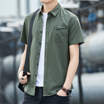 Summer short-sleeved tooling shirt men 2021 new large size loose lapel casual cotton shirt trendy brand top