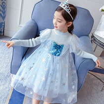 Girls Dress Spring and Autumn 2020 New Frozen Aissa Princess Dress Fengpeng Yarn Childrens sweater skirt