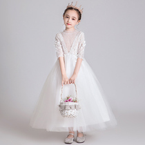 Flower girl dress girl princess dress puffy gauze tail wedding dress piano performance dress summer children evening dress foreign atmosphere