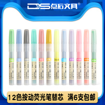 Dot stone Press fluorescent pen core soft color fluorescent system flash Refill Silver light brush core coarse stroke key set marking pen graffiti refill candy color students use special replacement core 8051