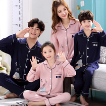 Parent-child pajamas autumn and winter long-sleeved cotton female childrens baby pajamas boy family of three home clothes
