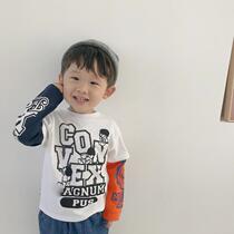 Spring and Autumn New Childrens T-shirt Long Sleeve Korean version of Tide Men and Women Children and Japanese Gangfeng Cotton Splice Two-piece Set