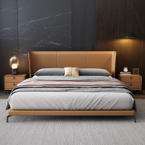 2021 New light luxury Italian minimalist leather bed neat edge Net Red Girl bed modern minimalist master bedroom Nordic wedding bed