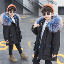 Girl sent to overcome cotton clothes in winter clothing Long style foreign air children large hair collar fashion detachable liner boy jacket