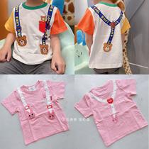 90-130-yard day series summer childrens pure cotton short sleeve T-shirt cartoon T Twist Bear Braces Printed Brother-in-law