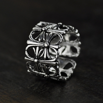 Retro Thai silver Korean style Quan Zhilong same cross pattern ring ins hip hop old index finger ring ring