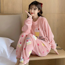 Sleepwear Women Winter Coral Fleece Plus Suede Autumn Winter New Cartoon Cute students Home Clothing Flannel Two Suits