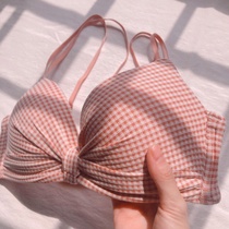 Girls sweet underwear female small chest gathered no steel ring Japanese cute bra student plaid beautiful back bra set