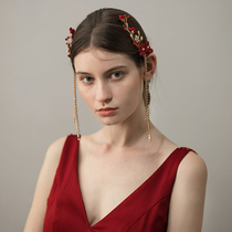 European and American retro evening gown wine red temperament bride wedding gold flow Su pair of clip art flowers side decorations