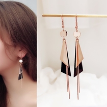 C6 Yangtze River Delta Earrings Hook Geometric Exaggerated Earrings Thin Horses A few Rose Gold Tassel Ears