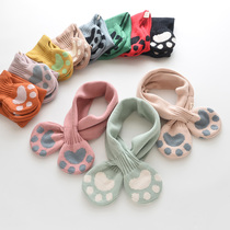 Autumn and Winter Childrens scarf Korean version of cute footprints girl wool scarf boy scarf baby cross warm scarf