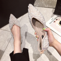 Hong Kong rhinestone face pointed single shoes women spring summer 2021 flat soft face commuting shallow temperament celebrities flat shoes