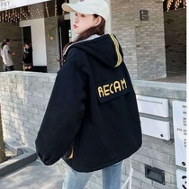 Velvet thickened cotton coat jacket girl autumn and winter 2019 new junior high school students Korean version of short cotton clothes