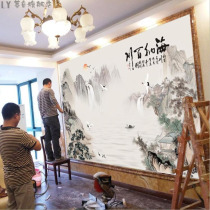 New Chinese TV Background wall wallpaper Water ink landscape wallpaper Haina Baichuan Wall cloth Office 3D Living room fresco