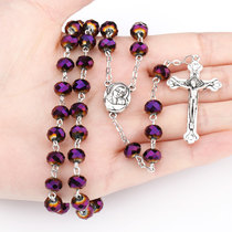 Purple Glass Crystal Catholic Rosary Necklace Our Lady