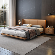 Italian minimalist light luxury real leather bed modern minimalist upscale master bedroom with double bed 1 8 m small family type wedding bed soft bed