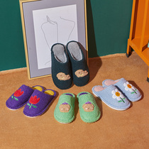 Baotou cotton slippers female cute home indoor plush strawberry couple warm thick bottom non-slip home winter