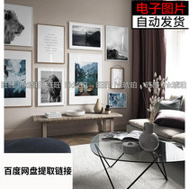 Nordic modern minimalist blue landscape scenery small frescoed combined decoration painting picture core electronic picture material