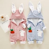 Baby spring and autumn jumpsuit 0 men and women Baby climbing clothes ha clothes 1 newborn thin clothes 0-12 months out of clothing