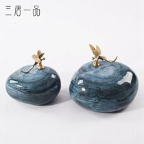 New Chinese creative Dragonfly ceramic storage tank ornaments model room porch living room bookcase wine cabinet light luxury decorations