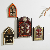 (Supplementary suit) Gate Mirror Moroccan handmade wooden leather veneer small door Mirror wall decoration