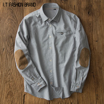 Oxford spinning shirt mens Japanese retro patch cotton pure cotton inch cloth autumn slim-fitting tooling Ami Kachi