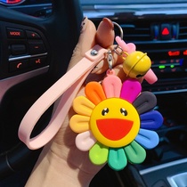 Net red small red flower key buckle cute sun flower car key chain couple bag pendant positive energy gift customization