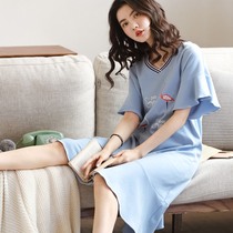 One-piece skirt Junior high school students sweet and fresh summer night dress summer thin pajamas female summer spring and autumn pure cotton girl skirt