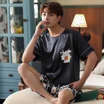 Pajamas men's summer ice silk short sleeve shorts home clothing summer silk thin casual large size loose suit men