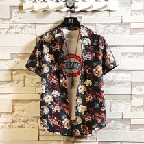 S summer personality pattern inch clothing printing short sleeve shirt social young man Beach leisure flower shirt tide