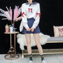 jk full set of autumn student short skirt Female autumn and winter navy cute shirt with pleated skirt suit two-piece set