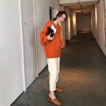 Maternity autumn wear beige belly pants spring and autumn outer wear wide leg pants spring new loose straight jeans