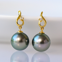 Xinlu notes 18K gold 8 - 14mm peacock green Tahiti black pearl earring seawater ear nails decorated round bright light