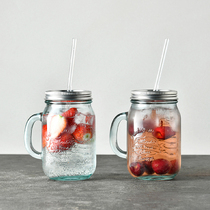 Calle Spain imported eco-friendly thickened glass water cup Juice drink Straw cup with handle Mason cup
