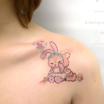 Tattoo stick rabbit clavicle cute cartoon color pattern girl heart ins waterproof and lasting