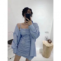 Spring womens new 2021 Korean version of the long sleeves shirt 100 plexor with dress and two sets of skirts