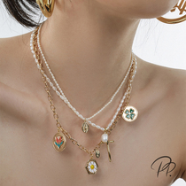 PP Ornament Daisy Flowers Cross Necklace Woman small crowddesign Sensation Neck Chain Freshwater Natural Pearl Lock Bone Chain