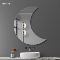 Creative frameless art mirror moon shaped bathroom mirror non-perforated bathroom mirror toilet wall cosmetic mirror home