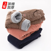Girls cotton pants corduroy pants wear ultra-thick loose three-layer middle child Joker bottom baby warm autumn and winter