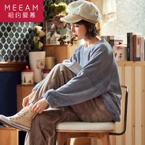  Winter coral velvet pajamas womens autumn and winter plus velvet thickened cute suit sweet flannel home clothes can be worn outside