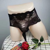 Large code transparent lace sexy briefs hollowed-out bag yarn lover JJ sleeve comfortable and breathable crotch mid-waist triangular pants