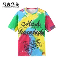 Mark Waffee Man Short Sleeve T-shirt 2022 Summer New Loose Zdyeing Tide Card Tide Personality Flowers Half Sleeve Clothes