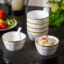 High-grade bone China rice bowl household 10-pack European Phnom Penh eating bowl Anti-hot ceramic tableware Rice bowl dish set