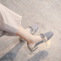 Hong Kong new small leather shoes women 2021 summer vintage Joker Plaid stitching flat temperament single shoes British trend